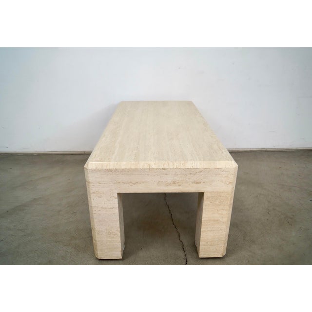 Off-white 1970’s Hollywood Regency Italian Travertine Coffee Table For Sale - Image 8 of 12
