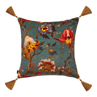 House of Hackney Artemis Large Tassel Velvet Cushion - Petrol For Sale