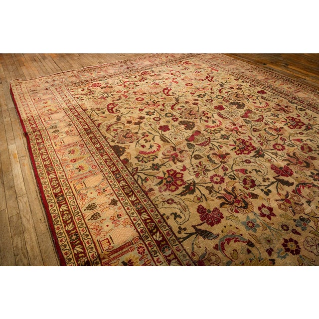 Persian 1900s Green Antique Intricate Floral Motifs Knotted Wool Persian Mashad Rug For Sale - Image 3 of 8