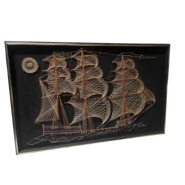Circa 70’s Framed String Art Ship Masterpiece For Sale In Dallas - Image 6 of 9