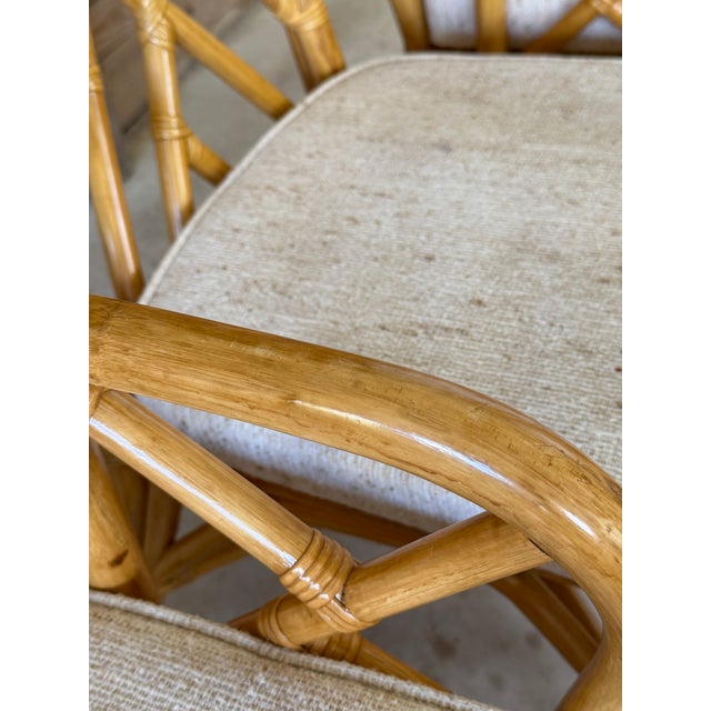 Set of Six Vintage Boho Rattan Dining Chairs With Chippendale Style Lattice Backs For Sale - Image 4 of 12
