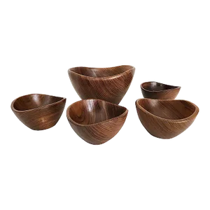 1970s Teak Wood Curved Salad Bowl Set, 5 Pieces
