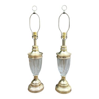 Vintage Dresden Bleikristall Crystal & Brass Large Table Lamps - a Pair For Sale