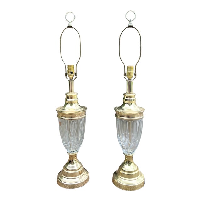 Vintage Dresden Bleikristall Crystal & Brass Large Table Lamps - a Pair For Sale