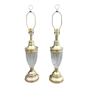 Vintage Dresden Bleikristall Crystal & Brass Large Table Lamps - a Pair
