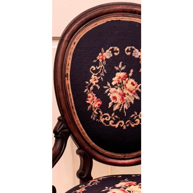 Wood Antique Upholstered Armchair With Needlepoint Upholstery 1938 For Sale - Image 7 of 9