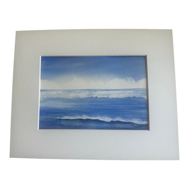 “Blue Horizon” Original Minimalist Seascape Watercolor by Nancy Smith For Sale