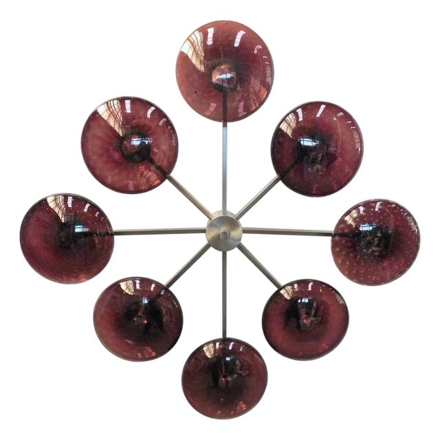 21st Century Otto Satin Nickel Amethyst Bubbles Murano Glass Flush Mount by Fabio LTD For Sale