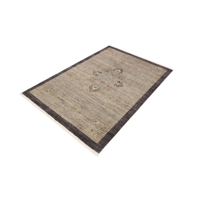 Abstract Modern Gabbeh Gray/Blue Wool Rug - 4'7'' X 6'6'' For Sale - Image 3 of 10