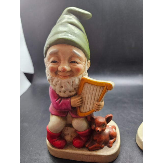 Vintage Set of Two Homco Ceramic Garden Gnomes Musical Instruments Forest Friends For Sale - Image 4 of 5