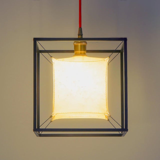 Lightmass P1 Sheepskin Pendant Light, Cube Hanging Lamp For Sale In Raleigh - Image 6 of 9