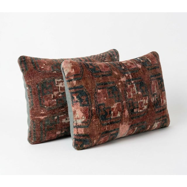 Mid-Century Modern Turkish Wool Lumbar Rug Pillow Cover 16'' X 24'' & 16'' X 25'' - Set of Two For Sale - Image 3 of 4