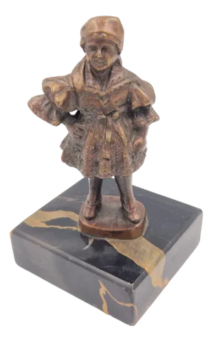 Girl Bronze Figure on Marble Base, 1890s