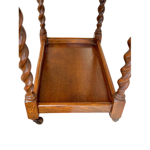 Antique English Oak Drop-Leaf Card Table or Bar Cart With Barley-Twist Legs For Sale - Image 12 of 17
