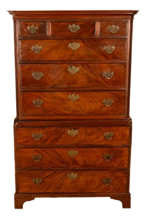 Antique 18th Century Georgian Flame Mahogany Chest on Chest Highboy Dresser 1780