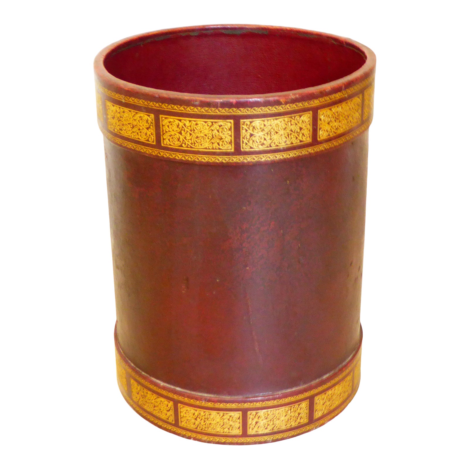 Vintage Italian Burgundy Tooled Leather Waste Basket Chairish
