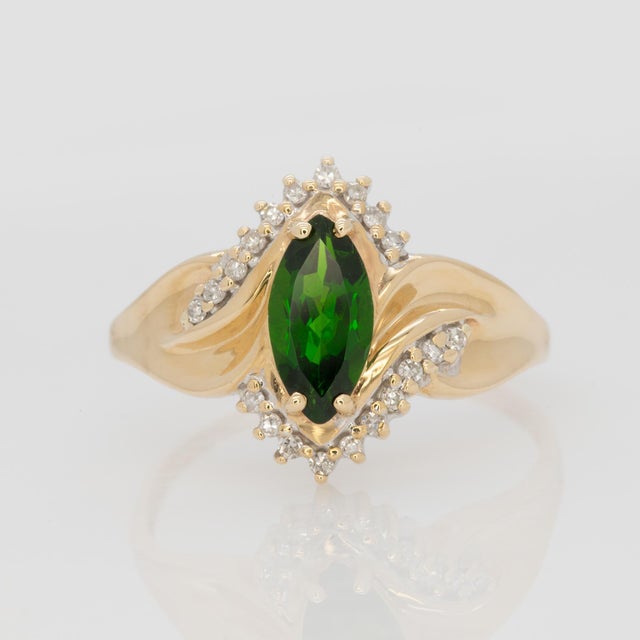 1.1Ct Chrome Diopside Ring With Natural Diamonds Accents: Solid 10k Gold, 10x8mm For Sale - Image 4 of 8