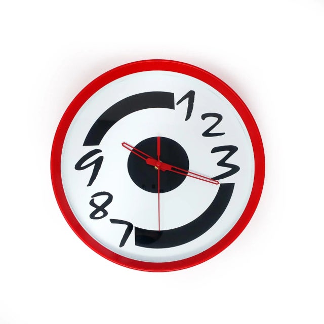 1980s Postmodern Red Wall Clock For Sale - Image 10 of 10