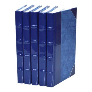 Contemporary Cobalt Blue Patent Leather Decorative Leather Books- Set of 5 For Sale