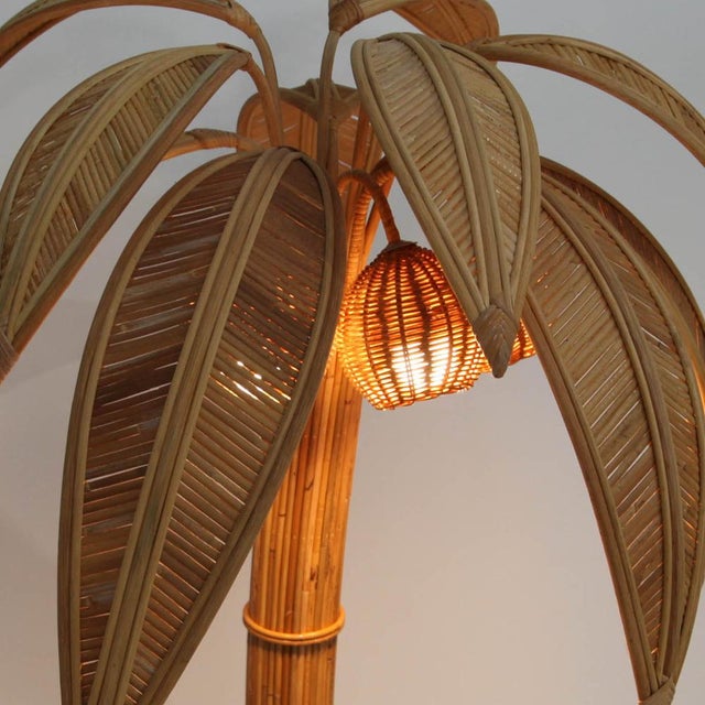 Wood Palm Tree Floor Lamp in Rattan For Sale - Image 7 of 18