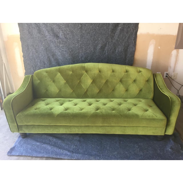 Anthropologie Green Velvet Tufted Convertible Sofa Chairish