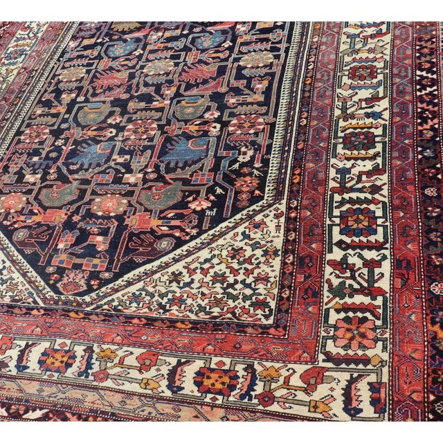 Antique Persian Hamadan Rug With Deep Indigo Field With Tribal Motifs 6'10 X 12'5 For Sale - Image 12 of 14