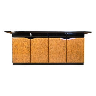 Vintage Lacquer and Burl Wood Credenza, 1980s For Sale
