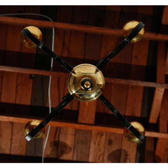 Black Mid-Century Modern Matte Black & Brass French Chandelier For Sale - Image 8 of 10