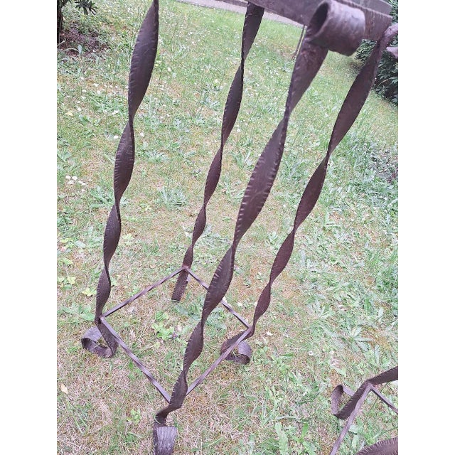 Stone Brutalist Wrought Iron and Veined Marble Garden Columns, Set of 2 For Sale - Image 7 of 16