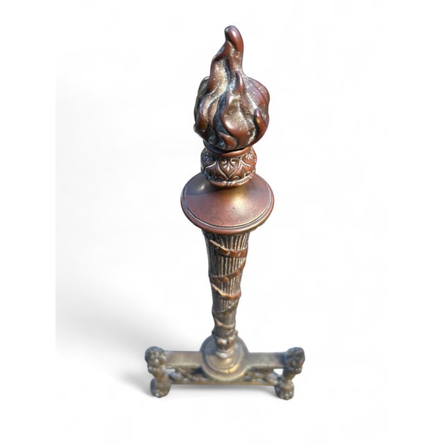 French Andirons Louis XVI Style Flame Torch Antique Brass a Pair For Sale - Image 3 of 12