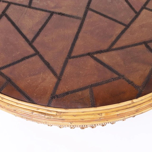 Drum Form Rattan and Leather Coffee Table For Sale - Image 4 of 10