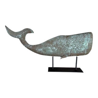 Monumental American Folk Art Copper Whale Weathervane With Verdigris Patina For Sale