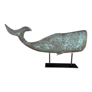 Monumental American Folk Art Copper Whale Weathervane With Verdigris Patina