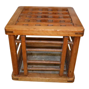1940s Vintage Japanese Kotatsu Wooden Slatted Box Hibachi Warmer / Table
