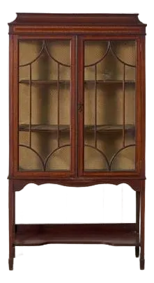 1910s Edwardian Sheraton Revival Mahogany Glass Front Display Case on Spade Legs