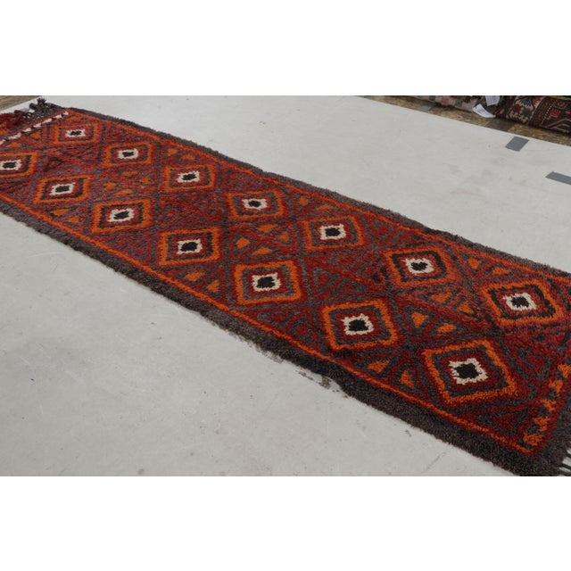 Rug & Kilim Hand-Knotted Antique Rug Red Moroccan Runner - High Pile and Diamond Pattern For Sale - Image 4 of 10