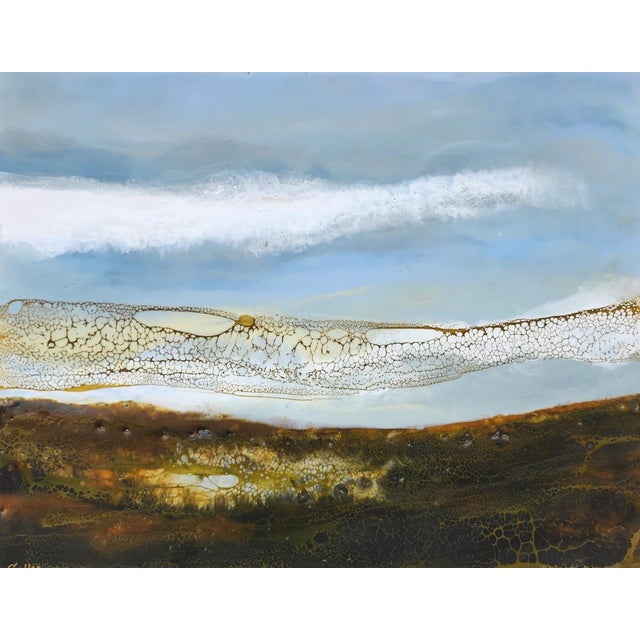 Earth Sky Sea by Carrie Goller | Encaustic/Mixed Media on Wood Panel Abstract landscape of earth, sky, and sea. For Sale
