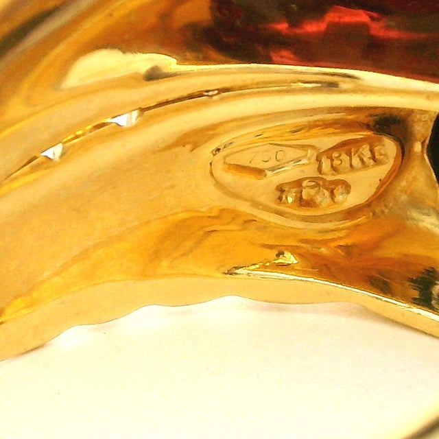 Vintage Italian 18k Gold Double-Stone Ring With Blue Topaz & Garnet, Size 6.75 For Sale - Image 11 of 12