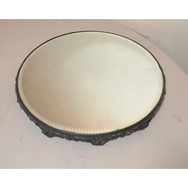 Antique Round Silverplate Plateau Beveled Vanity Jewelry Table Top Mirror Tray For Sale - Image 4 of 9