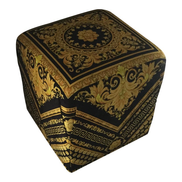 Gianni Versace Gold Black Barocco Custom Made Velvet Ottoman For Sale