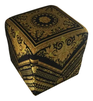 Gianni Versace Gold Black Barocco Custom Made Velvet Ottoman