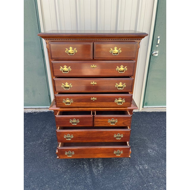Lexington Furniture 1990s Lexington 9-Drawer Cherry Chippendale Tall Chest of Drawers For Sale - Image 4 of 12