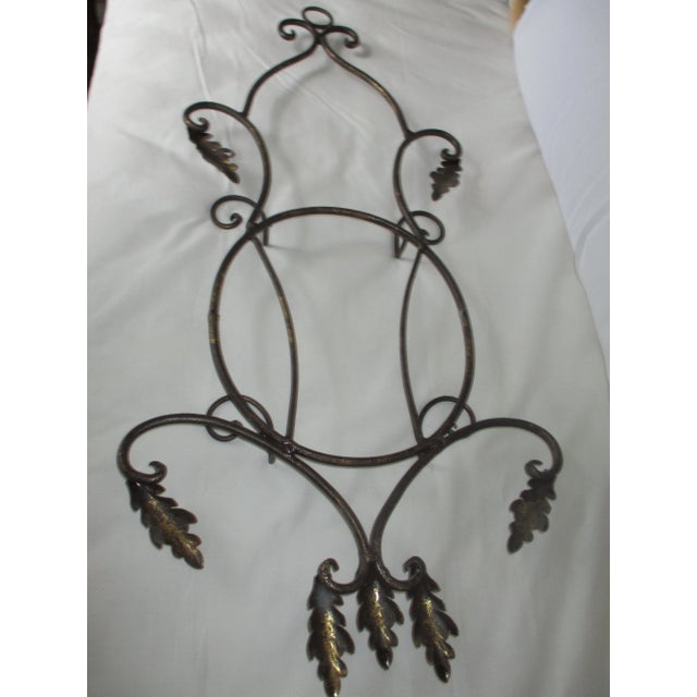 French Provincial Vintage French Ornate 2 Tier Wought Iron Plate Rack Gold Leaf Design For Sale - Image 3 of 8