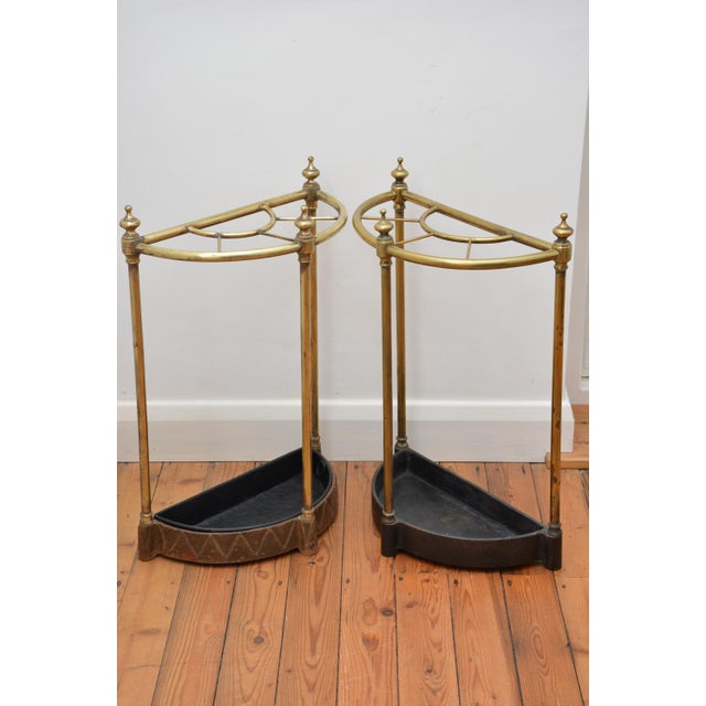 English Antique Umbrella Stands in Brass, 1870s, Set of 2 For Sale - Image 6 of 11