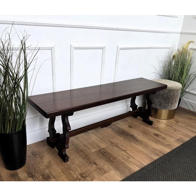 Baroque 20th Century Italian Lyre Leg Trestle Wooden Bench, 1950s For Sale - Image 3 of 8