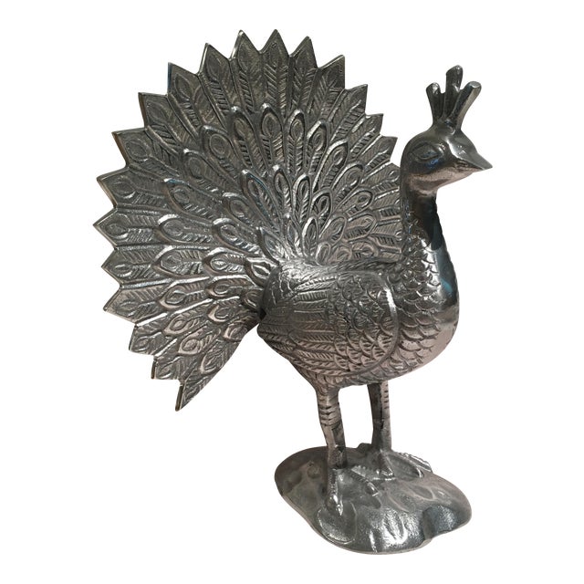 Large Silver Peacock Figurine Chairish