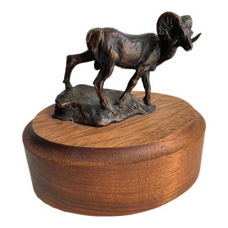 Vintage Harvey Rattey Bronze Sculpture Big Horn Sheep Petite Statue Signed For Sale