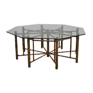 McGuire Large Octagonal Glass Top Bamboo Base Dining Table For Sale