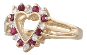 0.26ctw Ruby Diamond Open Heart Ring 14k Yellow Gold Size 5.75