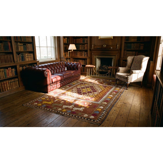 1900s Red Geometric Human Antique Indian Agra Hank Knotted Rug 4'2"x6'10" Wool Carpet For Sale - Image 9 of 9